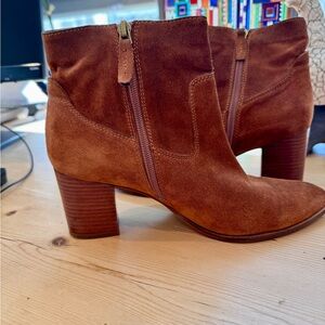 Franco Sarto Brown Ankle Boots Suede Zipper Women Size 9.5